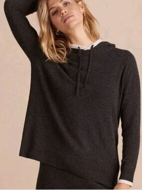 Summersalt Black Ivory Knit Hooded Merino Wool Coziest Cashmere Pullover Medium